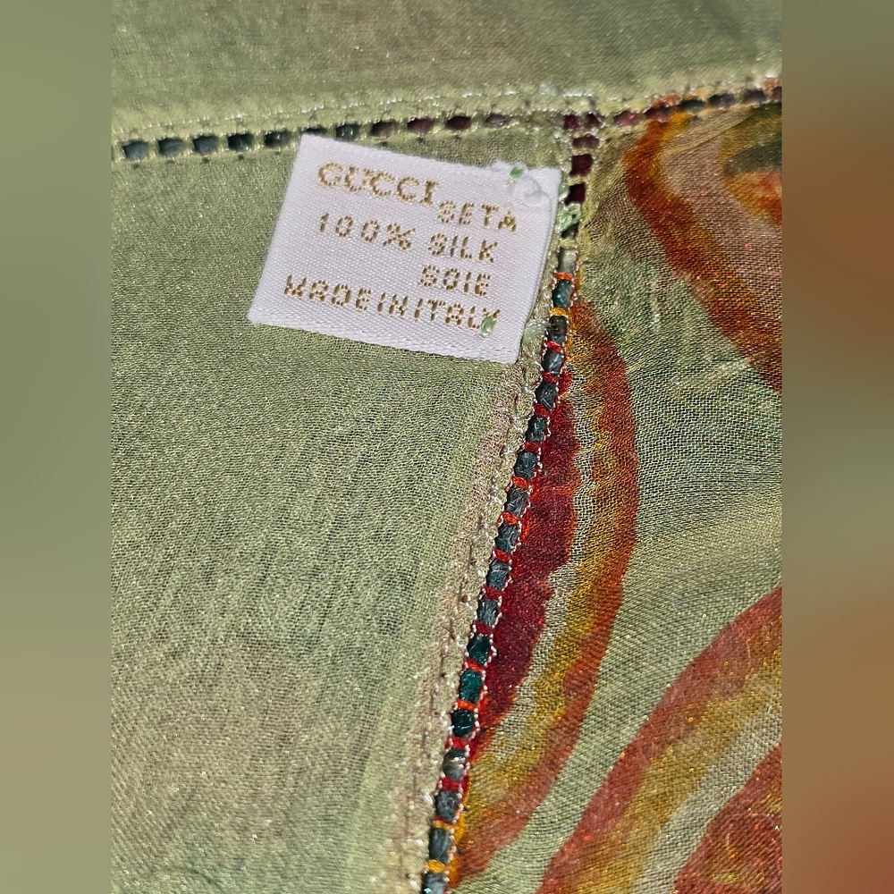 EUC Authentic Gucci Citrus Print Long 100% Silk Scarf 64"x26"‎ - Picture 9 of 9